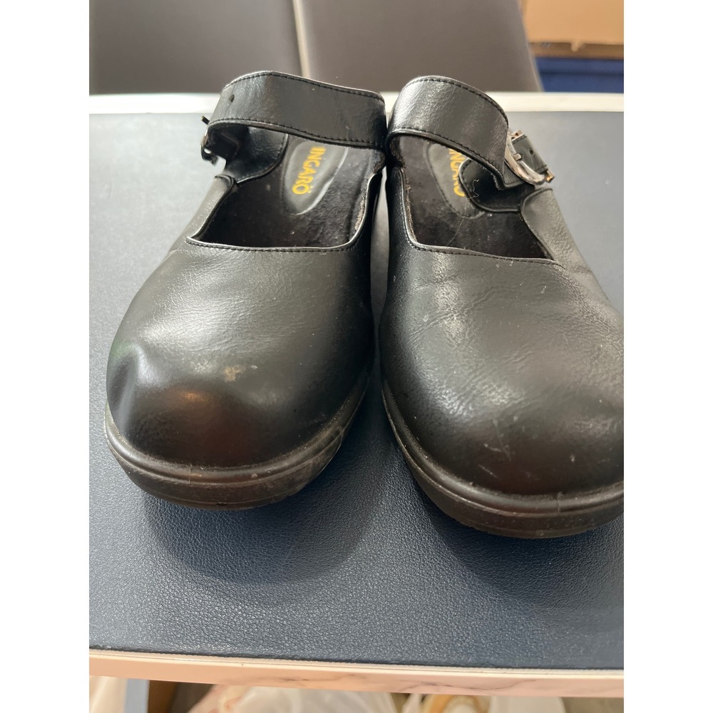 INGARO Womens Black Leather Slip On Clog Shoes Size 8 M Buckle‎ Accent - Picture 4 of 6